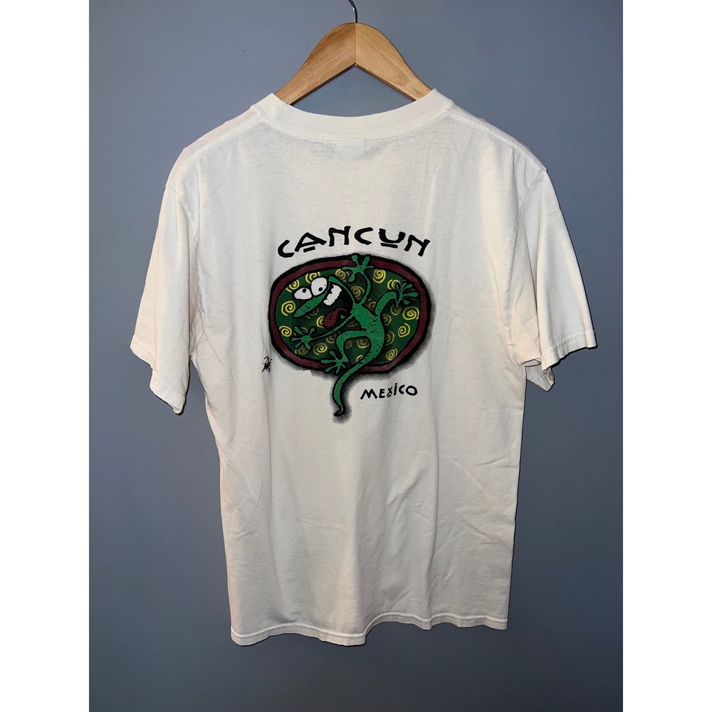 Yazbek Cancun Mexico Gecko Graphic T-Shirt Mens Medium White Heavy Weight Cotton